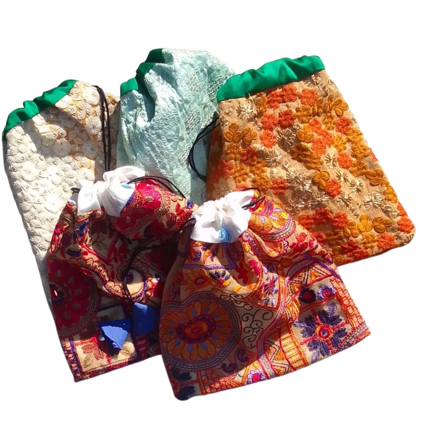 10 Recycled Sari Pouches – 8" x 8" Upcycled Saree Gift Bags, Eco-Friendly Boho Pouches