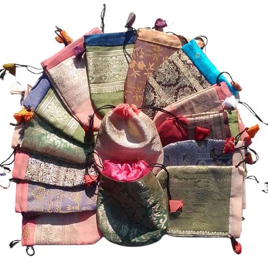 15 Recycled sari pouches, gift bage, 4" x 7" (10 cm x 12.5 cm)