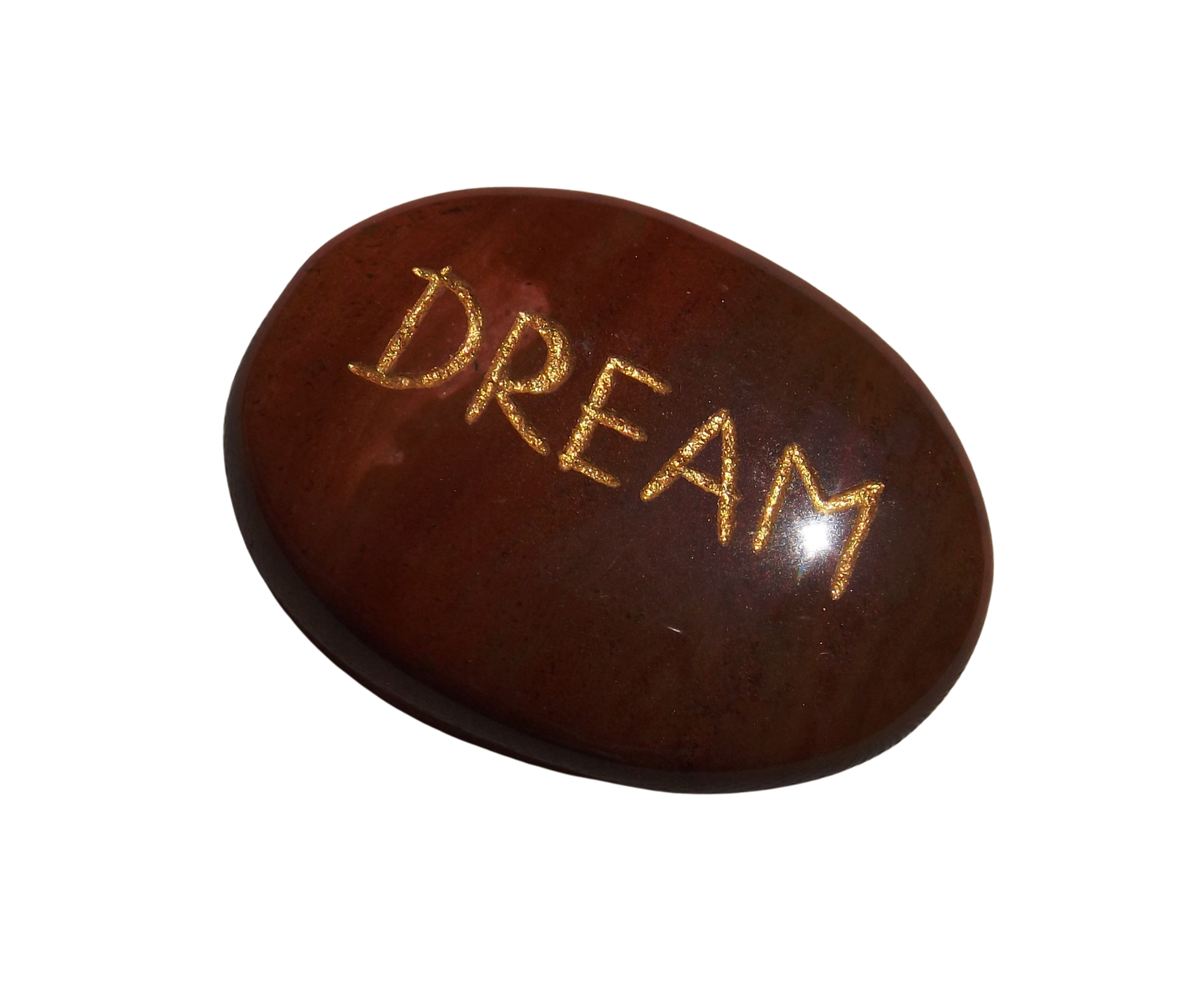 Red Aventurine Pocket Stone – “Dream” Engraved in Gold with Recycled Sari Pouch