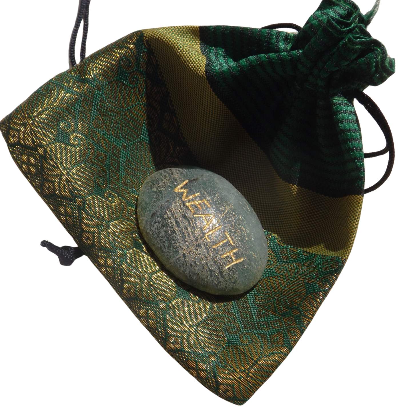 Green Aventurine WEALTH Pocket Stone with Recycled sari drawstring Pouch (Copy)