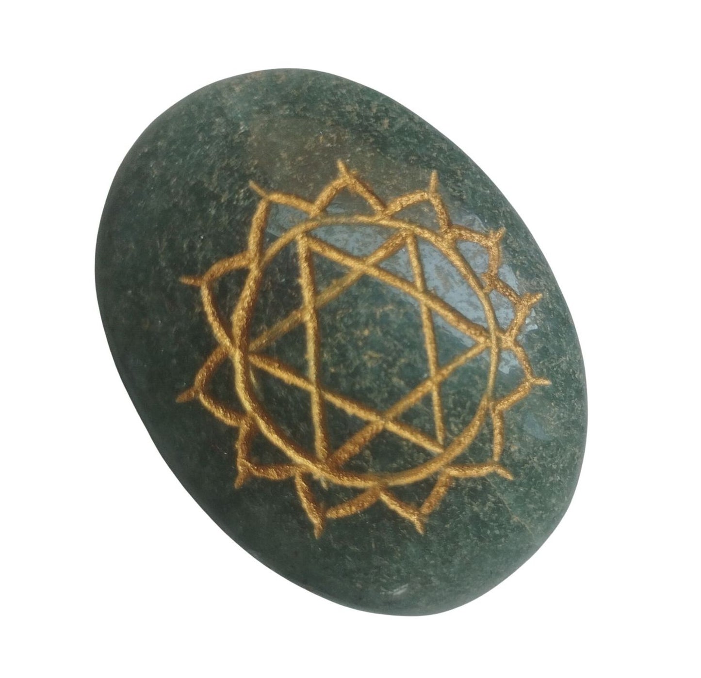 Green Aventurine Heart Chakra Pocket Stone with Recycled sari drawstring Pouch
