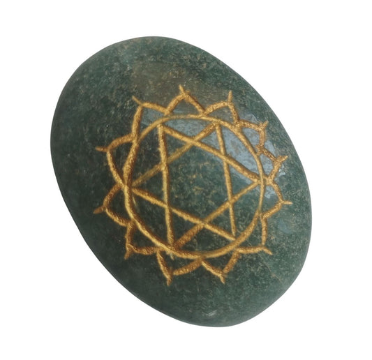 Green Aventurine Heart Chakra Pocket Stone with Recycled sari drawstring Pouch