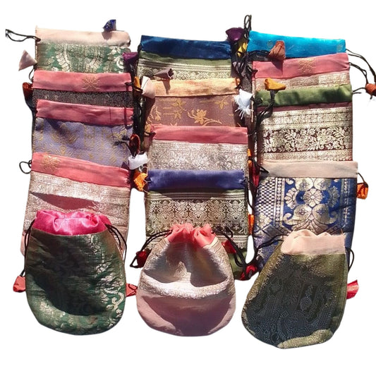 15 Recycled sari pouches, gift bage, 4" x 7" (10 cm x 12.5 cm)