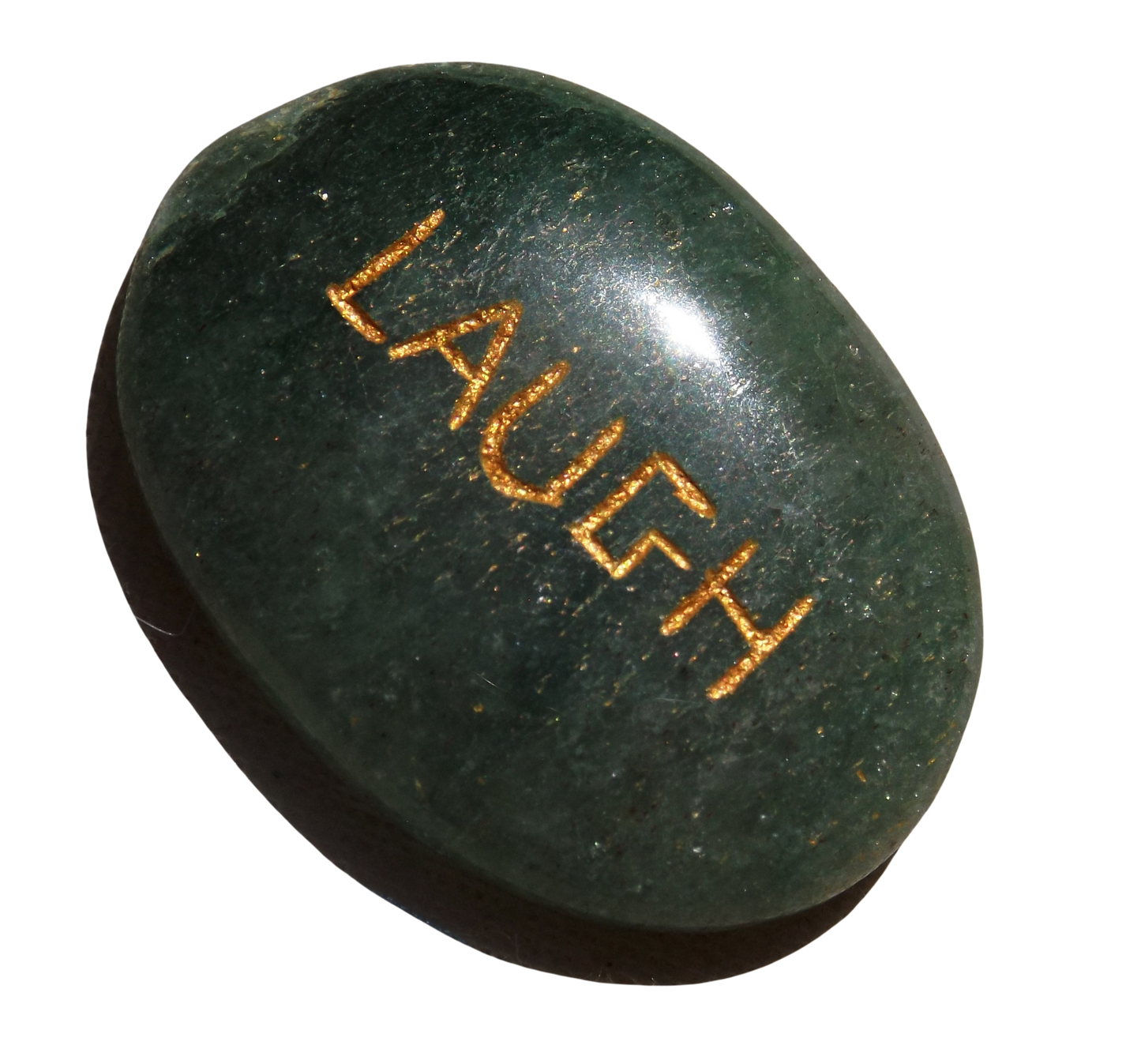 Green Aventurine LAUGH Pocket Stone with Recycled sari drawstring Pouch
