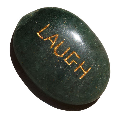 Green Aventurine LAUGH Pocket Stone with Recycled sari drawstring Pouch