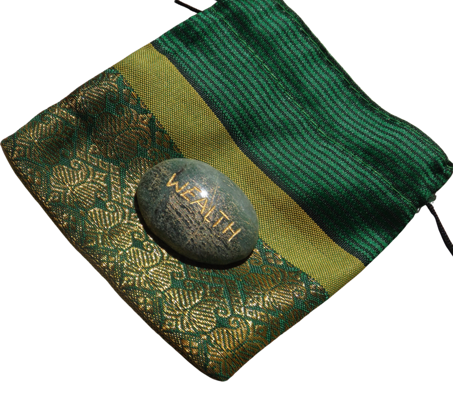 Green Aventurine WEALTH Pocket Stone with Recycled sari drawstring Pouch (Copy)