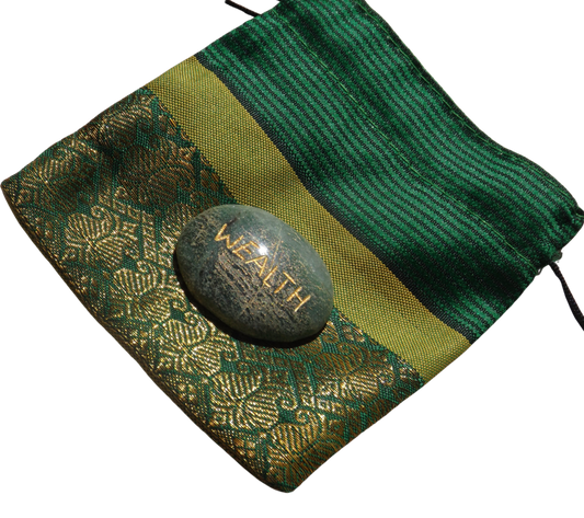 Green Aventurine WEALTH Pocket Stone with Recycled sari drawstring Pouch (Copy)